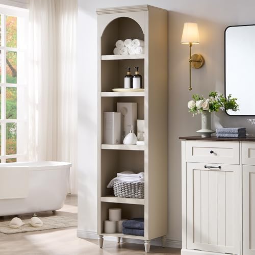 IFBUY 76" Arched Bathroom Storage Cabinet, Narrow Arched Cabinet, Cream