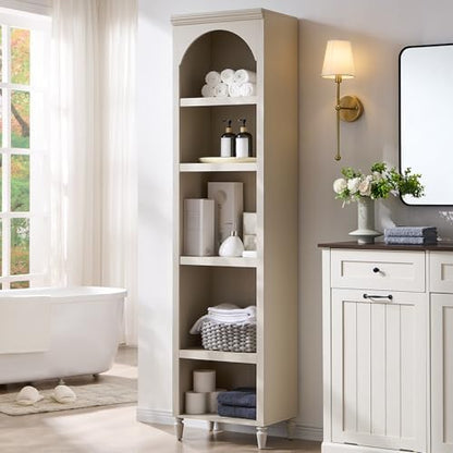 IFBUY 76" Arched Bathroom Storage Cabinet, Narrow Arched Cabinet, Cream