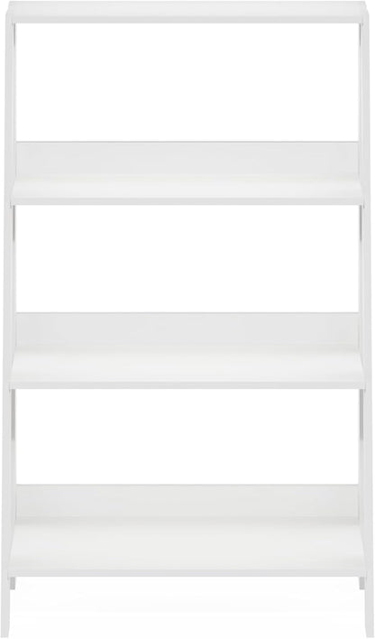Furinno Ladder Book Shelf, 4-Tier Ladder Shelf with Open Shelving, Bookshelf, Display Storage Bookcase, for Organization, Living Room, Home Office, White