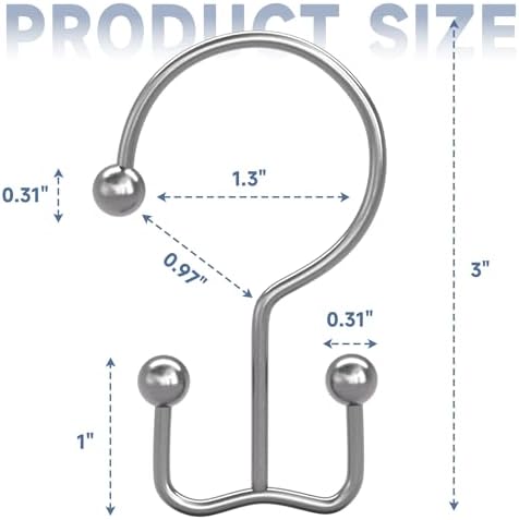 Titanker Shower Curtain Hooks Rings, Rust Resistant Metal Minimalist Simple Double Glide Shower Hooks Rings for Bathroom Shower Rods Curtains, Set of 12 Hooks - Chrome