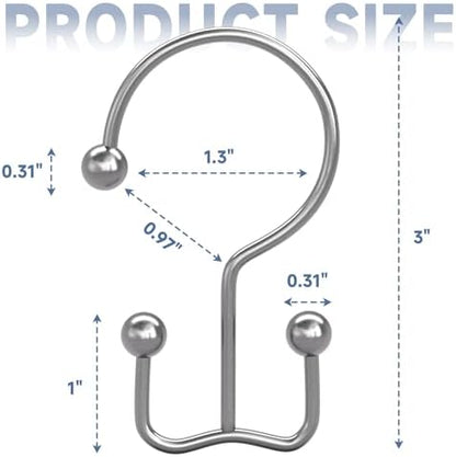 Titanker Shower Curtain Hooks Rings, Rust Resistant Metal Minimalist Simple Double Glide Shower Hooks Rings for Bathroom Shower Rods Curtains, Set of 12 Hooks - Chrome