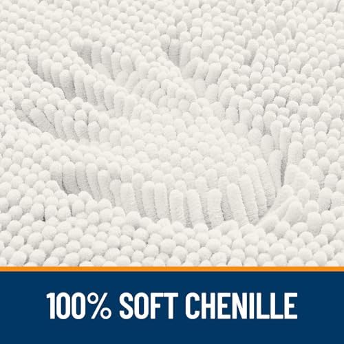OLANLY Chenille Bathroom Rugs Mats Sets 2 Piece, 36"x24"+30"x20", Ivory