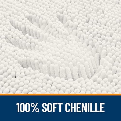 OLANLY Chenille Bathroom Rugs Mats Sets 2 Piece, 59"x20"+30"x20", Ivory