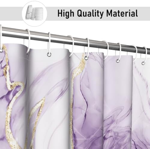 Purple Marble Shower Curtain Modern Abstract Luxury Gold Ink Texture Gray Ombre Watercolor Bathroom Curtain Set with Hooks Soft and Lightweight Waterproof Fabric Machine Washable 36" Wx72 L