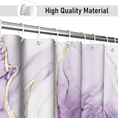 Purple Marble Shower Curtain Modern Abstract Luxury Gold Ink Texture Gray Ombre Watercolor Bathroom Curtain Set with Hooks Soft and Lightweight Waterproof Fabric Machine Washable 36" Wx72 L
