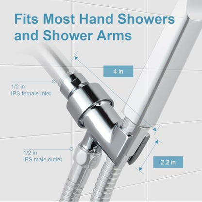 OFFO Shower Head Holder with Solid Metal Ball Joint for Handheld Shower Head, Adjustable Shower Arm Mount for Connecting Shower Arm and Shower Hose, 1/2 in IPS Female Inlet and Male Outlet, Chrome