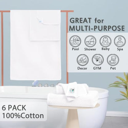 VOOVA & MOVAS White 6PC Towel Set, 100% Cotton