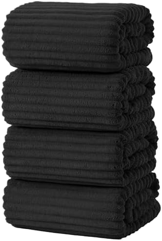 4 Piece Bath Towels, 30"x60" Microfiber Towels Set, Black