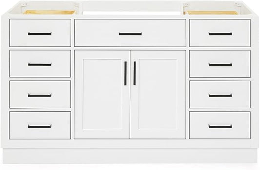 ARIEL Hepburn 60-inch Bathroom Vanity Base Cabinet,Solid Wood, 2 Soft Closing Doors, 9 Dovetail Drawers, White