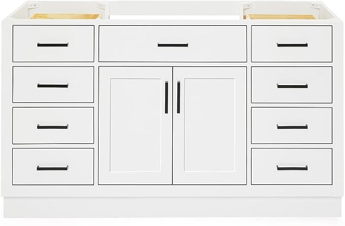 ARIEL Hepburn 60-inch Bathroom Vanity Base Cabinet,Solid Wood, 2 Soft Closing Doors, 9 Dovetail Drawers, White
