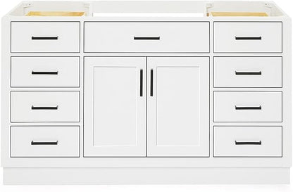 ARIEL Hepburn 60-inch Bathroom Vanity Base Cabinet,Solid Wood, 2 Soft Closing Doors, 9 Dovetail Drawers, White