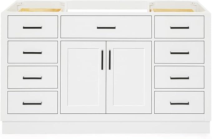 ARIEL Hepburn 60-inch Bathroom Vanity Base Cabinet,Solid Wood, 2 Soft Closing Doors, 9 Dovetail Drawers, White
