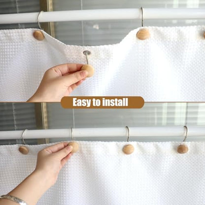 Shower Curtain Hooks, Wood Decorative Shower Curtain Rings, Modern Round Log Shower Curtain Hangers, 12PCS Shower Hooks for Shower Curtain Rod, Bedroom, Living Room (Silvery 1)