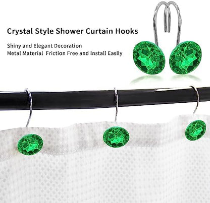 Green Diamond Crystal Bling Shower Curtain Hooks Rings for Bathroom,12PCS