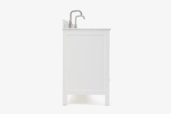 ARIEL Cambridge 72-inch Bathroom Vanity with Sink,Solid Wood, 0.75-inch Italian Carrara Marble Countertop & Backsplash, Double Oval Porcelain Sink, 4 Soft Closing Doors, 6 Dovetail Drawers, White
