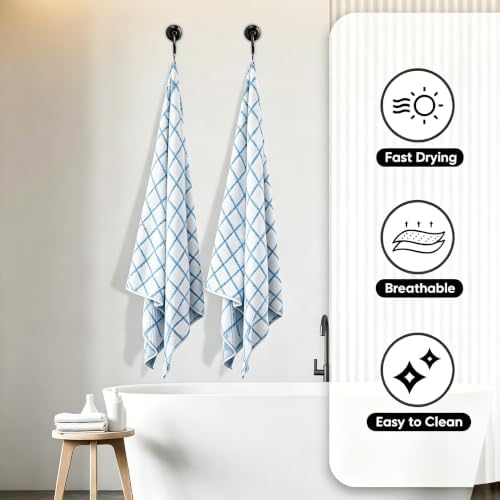 Microfiber Plaid Bath Towels Set of 2, 27 x 55 Inches Large Quick Dry Shower Towels, Super Absorbent Soft Lint Free Lightweight Body Wrap Towels for Bathroom, Beach, Travel, Gym, Spa