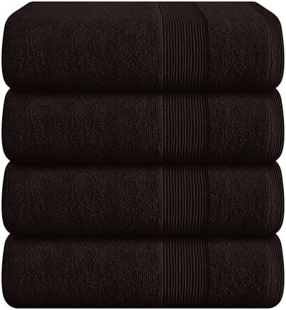 Belizzi Home 4 Pack Bath Towel Set 27x54, 100% Ring Spun Cotton, Ultra Soft Highly Absorbent Machine Washable Hotel Spa Quality Bath Towels for Bathroom, 4 Bath Towels - Chocolate Brown
