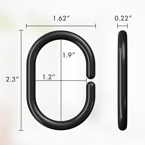 Amazer Black Shower Curtain Hooks Rings, 24 Pcs Plastic Shower Curtain Rings, Plastic Shower Curtain Hooks for Bathroom Shower Rod, Black Shower Hooks Rings Loops for Shower Curtain