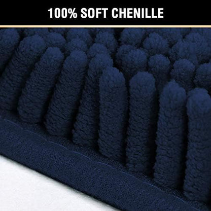 H.VERSAILTEX Navy Bath Mat for Bathroom, Microfiber Bath Rugs Chenille Floor Mat Ultra Soft Washable Bathroom Dry Fast Water Absorbent Bedroom Area Rugs, 24 x 42 - Inch
