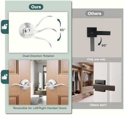 GOBEKOR 5 Pack Brushed Nickel Door Handle Interior Door Levers Privacy for Bedroom Bathroom Door Lock Keyless Wave Lever Door Handles