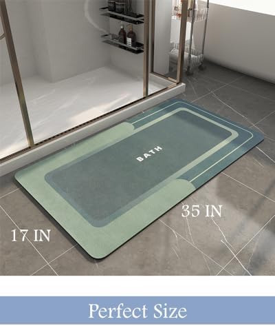 MontVoo-Bath Mat-Bath Mat Rug Non Slip Super Absorbent Stain Resistant Quick Dry Thin Bathroom Rug-Bath Mats for Bathroom Floor Bathtub Vanity-Bathmat Bath Rug Easy Care 17"x35" Green