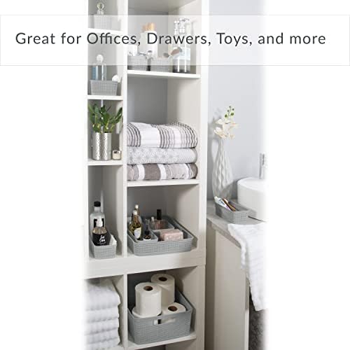 Simplify 6 Pack Organizing Set | Square Bins | Multipurpose | Office | Desk | Dorm | Bathroom | Storage Basket | Small Items | Accessories | Grey