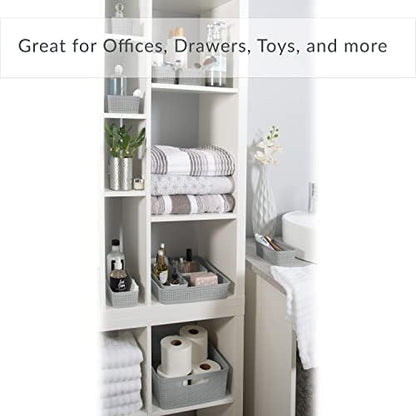 Simplify 6 Pack Organizing Set | Square Bins | Multipurpose | Office | Desk | Dorm | Bathroom | Storage Basket | Small Items | Accessories | Grey