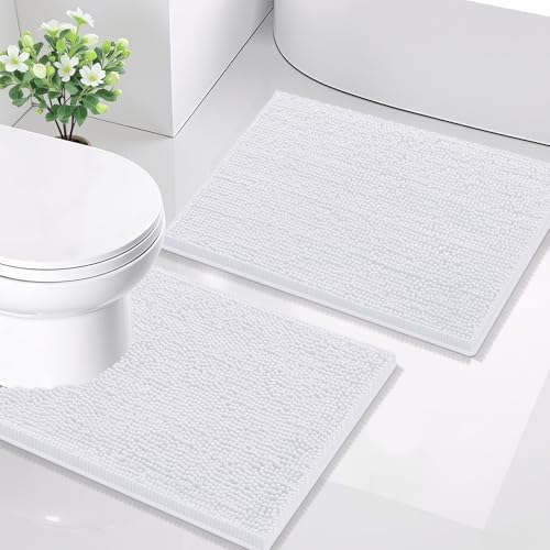 Smiry Chenille Bathroom Rugs Sets 2 Piece (24x16+ U Shape 24x20, White)