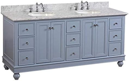 Bella 72-inch Double Bathroom Vanity (Carrara/Powder Blue): Includes Powder Blue Cabinet with Authentic Italian Carrara Marble Countertop and White Ceramic Sinks