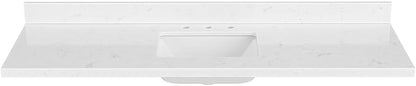 ARIEL 66 inch Bathroom Vanity top with Sink, 1.5 Inch Thick Miter Edge Carrara White Quartz top, Rectangle Single Porcelain Sink, Includes Backsplash