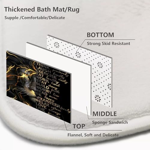 4 Pcs Black Gold Lion Shower Curtain Set with Rugs and Toilet Lid Cover