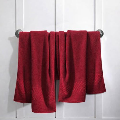 Feather & Stitch 100% Cotton 625 GSM Bath Towel Set of 6, Ultra Soft Highly Absorbent 2 Bath Towels, 2 Hand Towels & 2 Washcloth - Luxury Quick Dry Shower Towels (Wine Red)