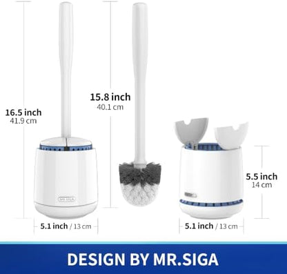 MR.SIGA Toilet Bowl Brush and Holder, Sturdy Long Handle, White, 1 Pack
