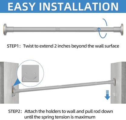 CorkLatta Matte Silver Shower Curtain Rod,1 Inch Diameter Stainless Steel Adjustable Spring Tension Rods 32 to 92",with Holders,Anti-Slip,Curtain Rods No Drilling(1 Pack)