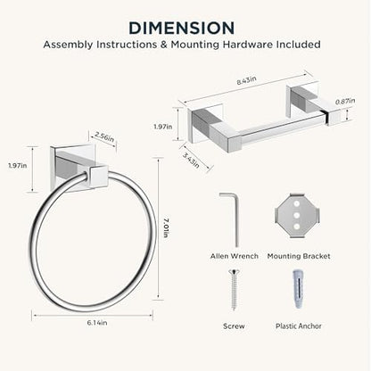 FORIOUS Toilet Paper Holder and Towel Ring Set, Bathroom Accessories Set
