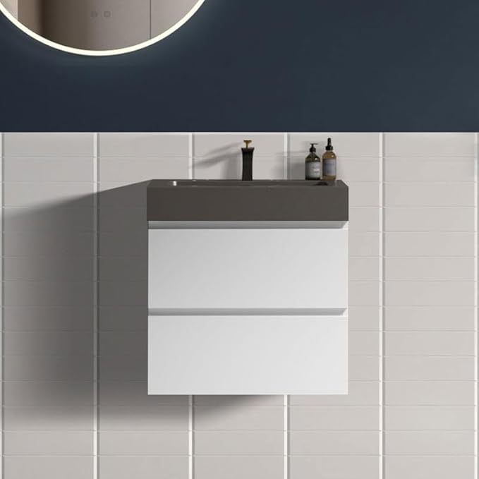 24" Floating Bathroom Vanity with Black Sink, Modern Bathroom Cabinet with Top and Soft Close Drawers, Spacious Storage for Small Space, White - Lavanda Collection