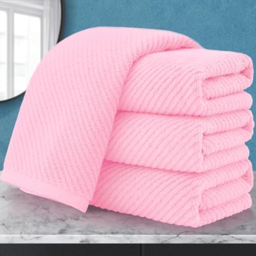 VOOVA & MOVAS Bathroom Hand Towels 4PC, 100% Cotton, 18x28 in, Pink