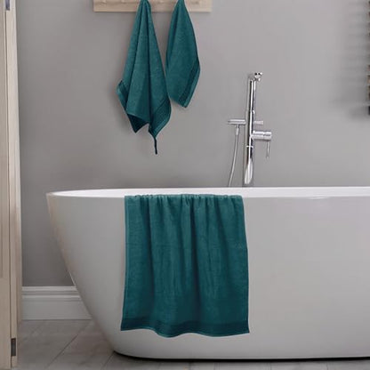Belizzi Home Ultra Soft 3 Pack Cotton Towel Set, Contains a Bath Towel 28x55 inch, a Hand Towel 16x24 inch & a Wash Coth 12x12 inch, Ideal Everyday use, Compact & Lightweight -Teal