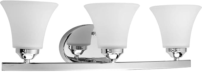 Progress Lighting P2010-15 Adorn Etched Glass Traditional Bath Vanity Light, 21.5 in x 7.5 in x 6.625 in, 3-Light, Polished Chrome