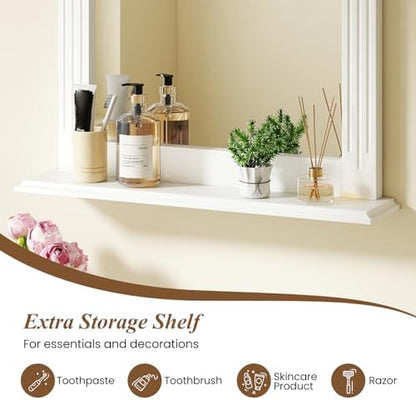 CHARMAID Bathroom Mirror with Shelf - 27" x 22.5" Wall Mirror Over Bathroom Sink, Wooden Frame Modern Rectangular Hanging Vanity Makeup Mirrors for Washroom, Entryway (White,27" L x 22.5" W)