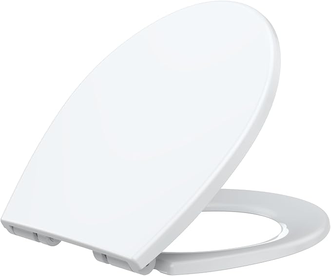 Toilet Seat Cover, White Round Toilet Seat with Secure Lock, Smooth Finish for Standard Toilets, Easy Installation, Sturdy Hinges, Perfect for Everyday Use