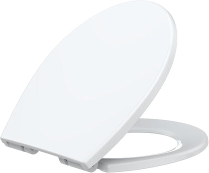Toilet Seat Cover, White Round Toilet Seat with Secure Lock, Smooth Finish for Standard Toilets, Easy Installation, Sturdy Hinges, Perfect for Everyday Use