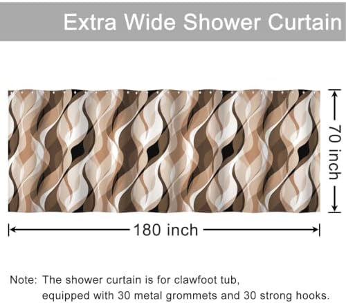 Brown Striped Clawfoot Tub Shower Curtain 180x70 inch 30 Hooks