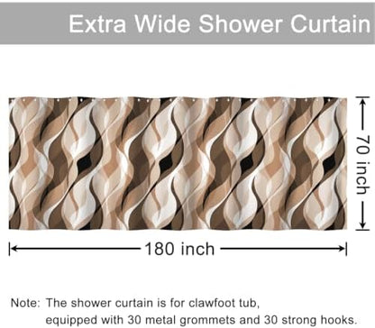 Brown Striped Clawfoot Tub Shower Curtain 180x70 inch 30 Hooks