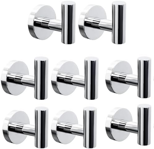 8 Pack Bath Towel Hooks, Wall Mount Towel Holder Chrome Finish Towel Rack, Heavy Duty Robe Coat Loofah Hooks for Shower, Kitchen,Hotel, Pool Tile, Brick Modern Style Decor Wall Hooks