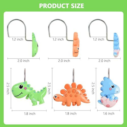 12-Piece Dinosaur Shower Curtain Hooks for Bathroom