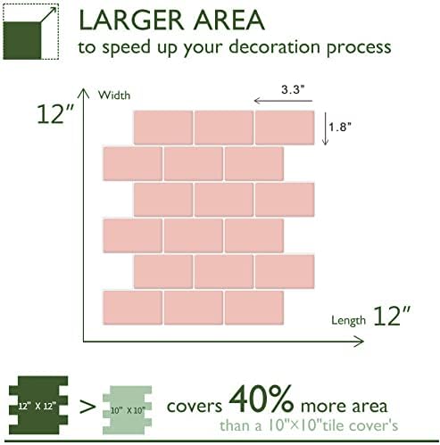 STICKGOO Subway Tile Peel and Stick Backsplash, Thicker Design 12" x 12" Stick on Backsplash Tiles for Kitchen, Bathroom, Wall Tile (10 Sheets, Pink)