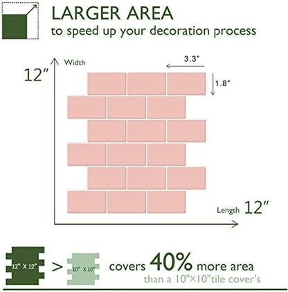 STICKGOO Subway Tile Peel and Stick Backsplash, Thicker Design 12" x 12" Stick on Backsplash Tiles for Kitchen, Bathroom, Wall Tile (10 Sheets, Pink)