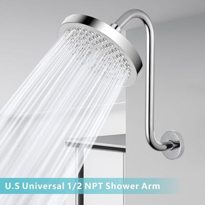 Shower Head Extension Arm with Flange, S Shaped High Rise Gooseneck Showerhead Riser Pipe, Universal Standard 1/2" Connection - Bathroom Accessory (12 Inch, Chrome)