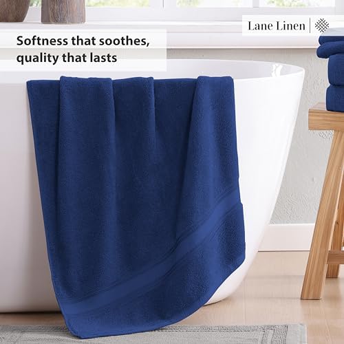 LANE LINEN Bath Towel Set Quick Dry 100% Cotton 3 Piece Soft - Navy